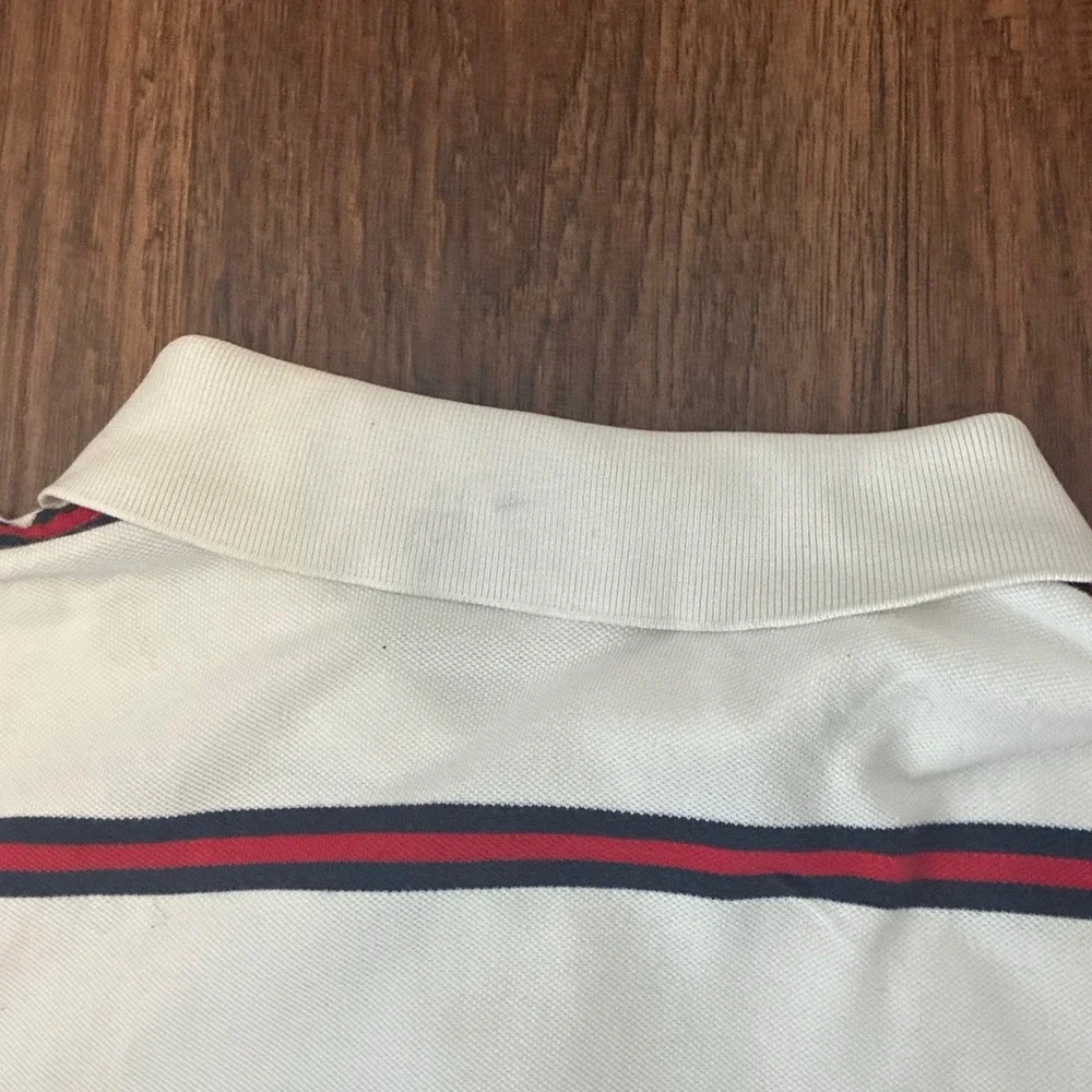 VTG Polo Ralph Lauren Polo Shirt Mens 3XL Big White Striped Cotton Short Sleeve